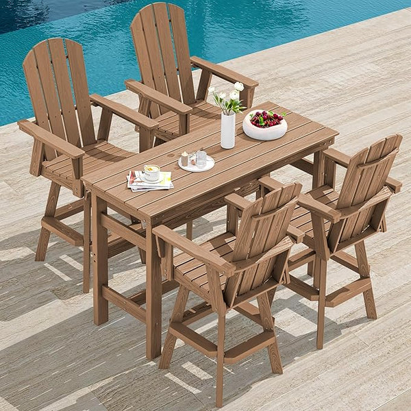 SERWALL 5-Piece Swivel Adirondack Bar Set, HDPE Swivel Bar Height Chairs Set of 4 with Bar Table - Photo 1