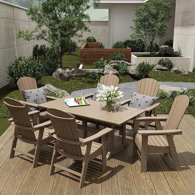 WestinTrends Dylan Outdoor Patio Shell-Back Adirondack Dining Chair Weather Resistant Weathered Wood