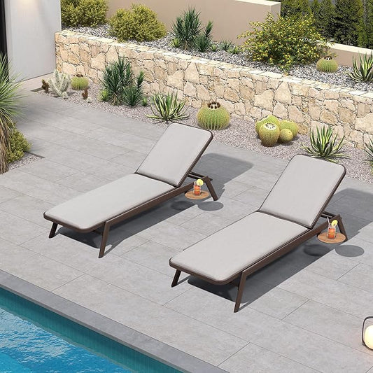 PURPLE LEAF Outdoor Chaise Lounge Set of 2 with Cushion Aluminum Pool Side Sun Lounges with Side Table Adjustable Reclining Patio Coffee