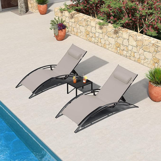 PURPLE LEAF Patio Oversized Chaise Lounge Chair Set with 2 Side Table Pool Adjustable Recliner Chairs for Outside Beach Outdoor Sunbathing Tanning Poolside Lounges