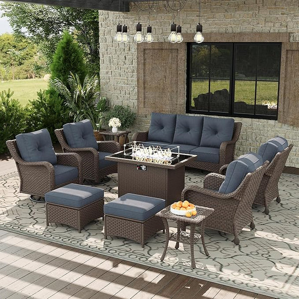 10 Piece Patio Furniture Set with Fire Pit Table - Photo 1