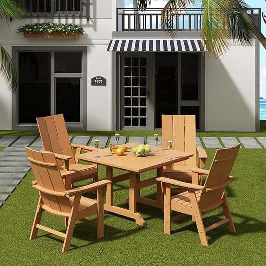 WO WESTIN OUTDOOR HDPE Shoreside Modern Curveback Adirondack Dining Chair,Teak