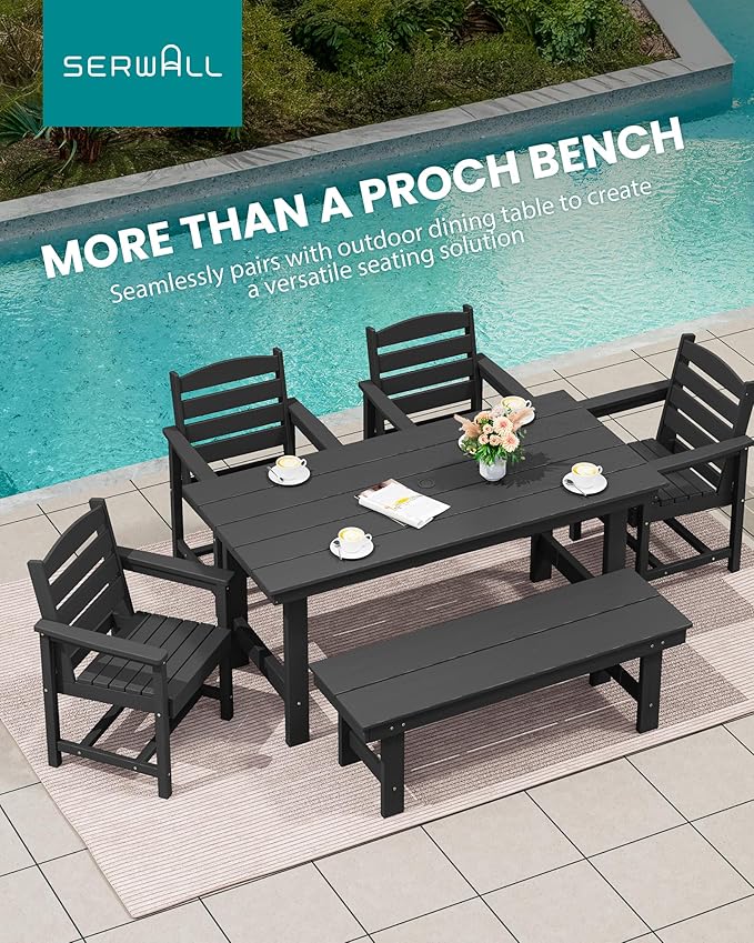 SERWALL 2-Person Outdoor Bench Backless, HDPE Outdoor Benches Weatherproof, 700 Lbs Weight Capacity, Poly Lumber Patio Furniture for Garden, Porch and Park, Black