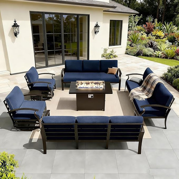 Gotland Outdoor Aluminum Patio Furniture Set with Fire Pit Table - Photo 1