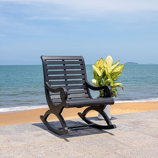 SAFAVIEH Outdoor Collection Sonora Black Slatted Rocking Chair