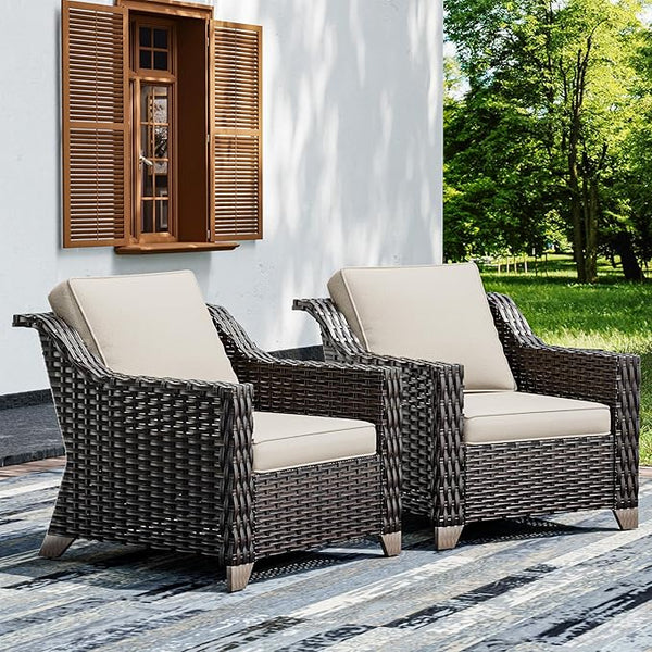 Joyside Wicker Patio Chairs Set of 2, Outdoor Rattan Furniture with Wide Armrest and Thick Cushions - Photo 1