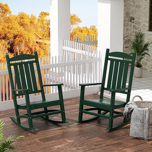 WestinTrends Malibu 3-Piece Set Outdoor/Patio Rocking Chairs (2 Seater), Dark Green