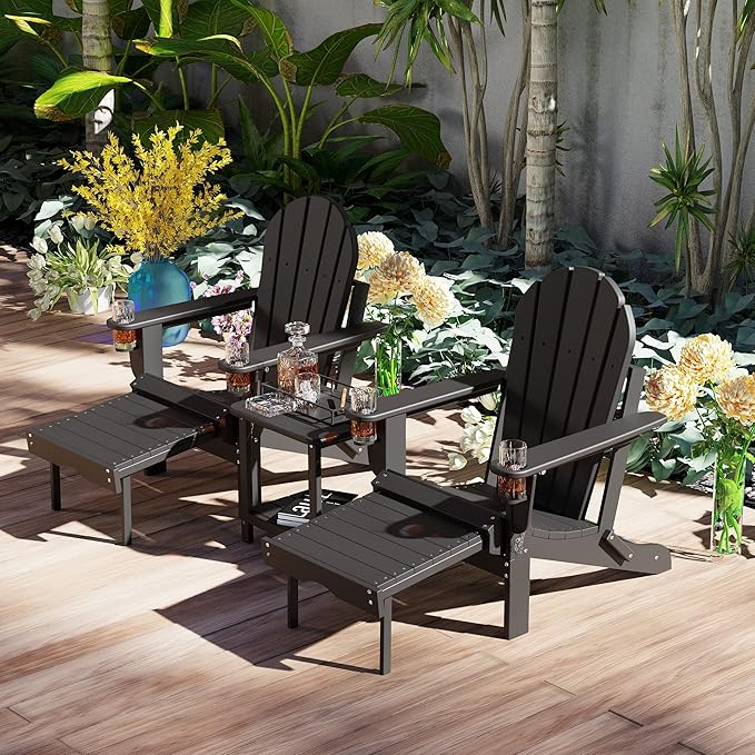 Sundale Outdoor 18" Small Side Table, Patio HDPE All Weather Small Adirondack End Table Water Resistant 2 Tier Rectangular Outside Table for Pool, Garden, Beach, Black