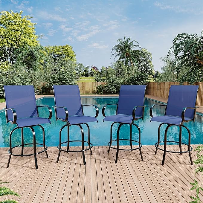 Swivel Bar Stools 2-Piece Set, Outdoor Patio Bar Height Chairs with Rust-Resistant Metal Frame & All-Weather Textile, Taupe High Top Stools for Garden, Balcony, Backyard(Black)