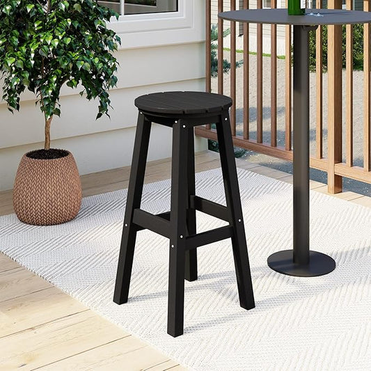 Costaelm 29" Height Outdoor Bar Stools, All-Weather Bar Stools, Adirondack Poly Patio Round Bar Stool for Patio, Deck, Kitchen Counter and Garden, Black