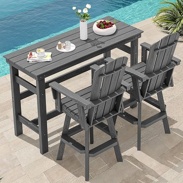SERWALL 3-Piece Swivel Adirondack Bar Set, HDPE Swivel Bar Height Chairs Set of 2 with Bar Table - Photo 1