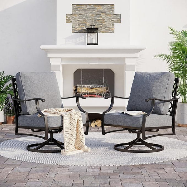 Metal Outdoor Swivel Patio Chairs Set of 2 with 5.75" Extra Thick Cushion - Photo 1