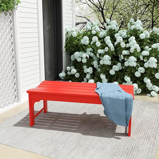 Costaelm Outdoor Benches Weatherproof, All Weather Resistant Park Bench Poly Lumber Backless Garden Bench Seat for Entryway Front Porch, Red