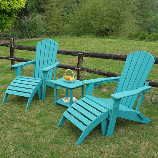 nevilywood HDPE Folding Ottoman - Adirondack Chair Footrest – Weather Resistant, Wood-Grain, Low-Maintenance-, Garden Patio Porch – Black