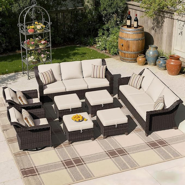8 Pieces Patio Conversation Furniture Set - 2 Sofas, 4 Ottomans, 2 Swivel Chairs, 1 Side Table - Photo 1