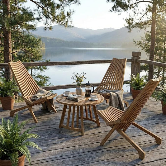 Wooden Folding Tamarack Chairs, Natural Wood Adirondack Chairs, Wood Folding Chair for Outdoor, Patio, Porch, Pool, Backyard, Garden, Balcony and Deck (1 Pack)