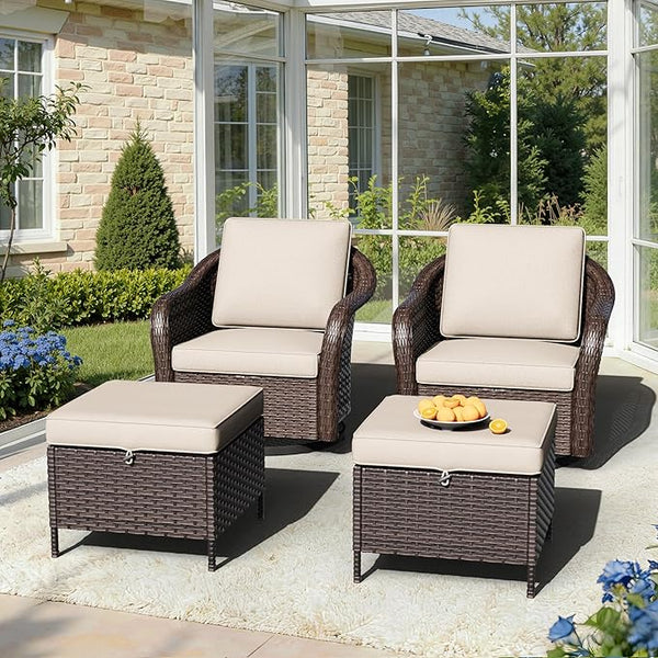 Outdoor Swivel Chairs Set with Ottomans, 4 PCS Patio Conversation Furniture Set with Removable Cushions - Photo 1