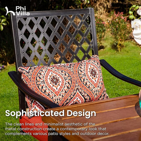 PHI VILLA 3 Piece Outdoor Bar Furniture Set, Counter-Height Patio Bistro Table & Swivel Bar Stools Chairs with Red Cushion for Garden, Backyard, Deck