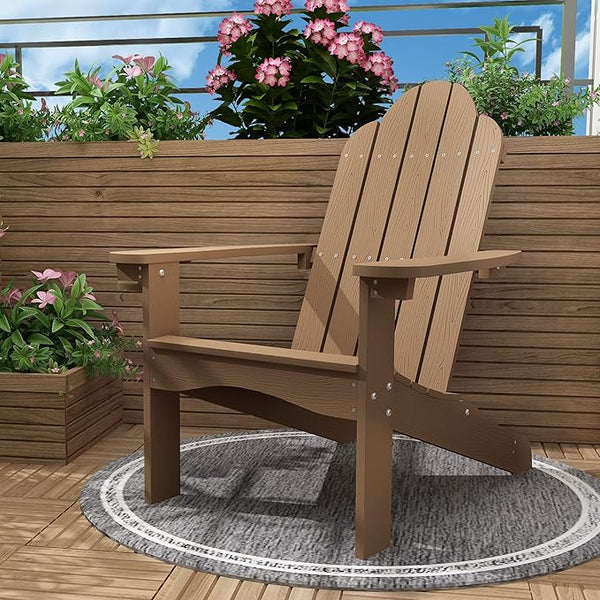 LUE BONA HDPS Adirondack Chairs, 1 Chair, Long-Lasting All-Season Outdoor Patio, Hidden Cup Holder, 350 LBS, Brown - Photo 1