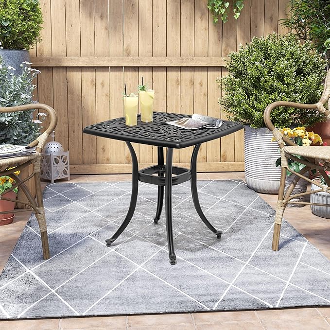 Outdoor Side Table Cast Aluminum Metal Table Weather Resistant Small Patio Table for Garden, Pool, Balcony Table