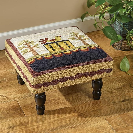 Park Designs Bless Our Home Hooked Stool, Farmhouse Style Ottoman, Country Home Decor