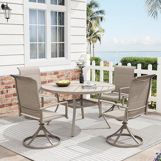 Patio Dining Table for 4, Round Metal Outdoor Table with Storage Shelf, 1.57" Umbrella Hole, 41" Outdoor Quartered Tabletop Dining Table for Backyard, Porch, Lawn, Sand