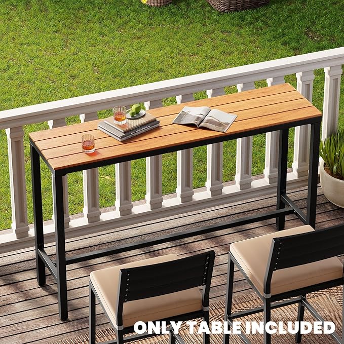Crestlive Products Outdoor Bar Table, 55'' Rectangle Patio Counter Height Table High Pub Table with Waterproof Top and Sturdy Metal Frame for Balcony, Bistro, Garden, Backyard, Hot Tub (Brown)