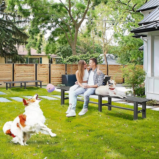 TECSPACE 71 Inches Aluminum Outdoor Weatherproof Bench Backless, 550 LBS Bearing Capacity Garden Porch Bench, Black