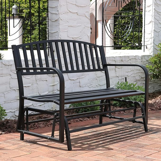 Sunnydaze 50-Inch 2-Person Glider Garden Bench - 615-Pound Weight Capacity - Black