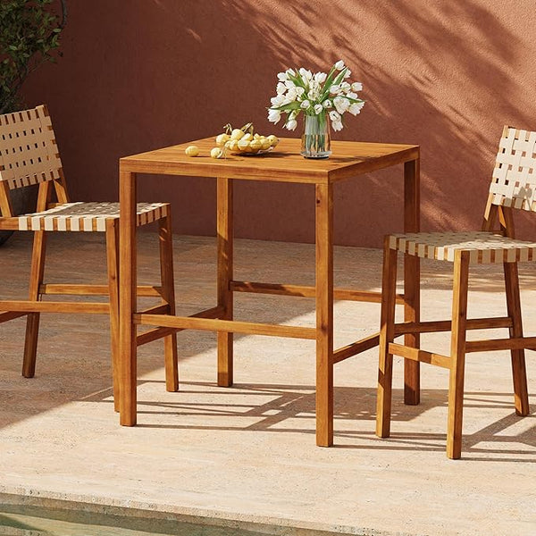 Christopher Knight Home Balew Acacia Wood Outdoor Bar Table, Wooden Patio Bar Height Table - Photo 1