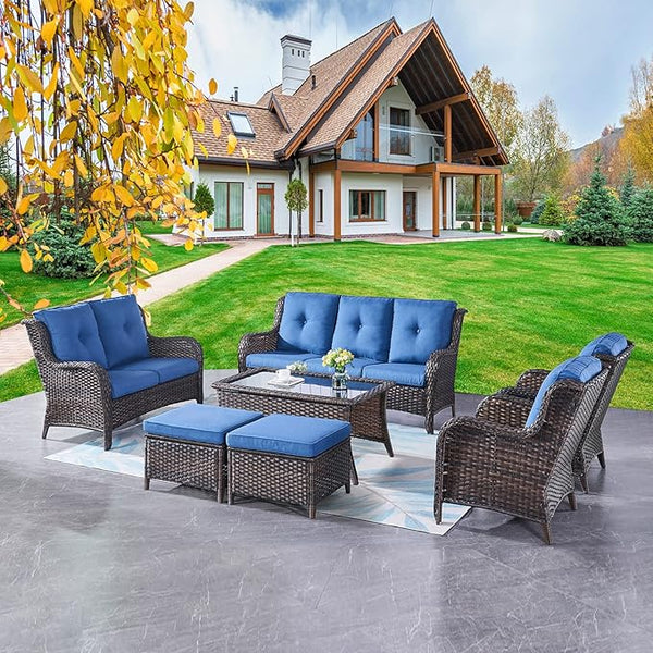 Outdoor Patio Furniture Sofa Set - 7 Piece Rattan Wicker Patio Sectional Conversation Sets with 1 Sofa, 1 Loveseat - Photo 1