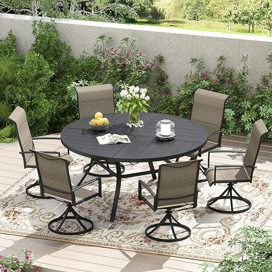 Patio Dining Table for 6-8, Round Metal Outdoor Table with Storage Shelf, 1.57" Umbrella Hole, 53" Outdoor Quartered Tabletop Dining Table for Backyard, Porch, Lawn, Black