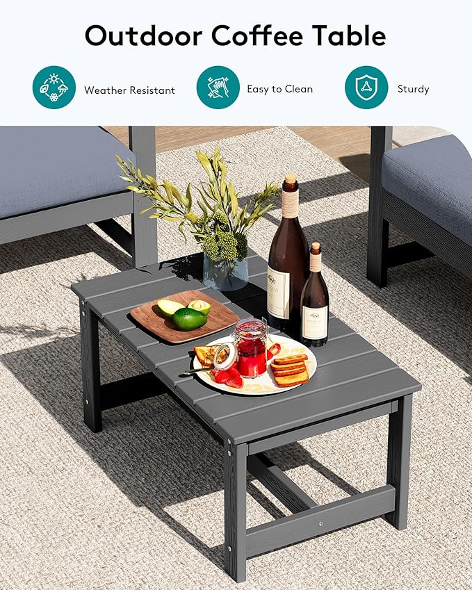 SERWALL 2 Pieces Single Cushioned Sofa Armchair, Grey HDPE Adirondack Outdoor Sofa Lounge with Grey Cushion