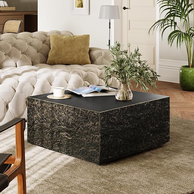 UPHA 28" Square Outdoor Coffee Table, Modern Hollow Concrete Patio Table, Small Minimalist Low Accent Table for Living Room, Balcony, Deck, Backyard, Bronze
