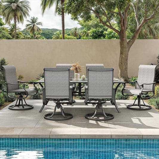 Amopatio Patio Swivel Chairs Set of 6, Outdoor Swivel Rocker Dining Chairs with All Weather Textilene High Back & Metal Frame, for Backyard Deck Lawn Garden (Light Gray)