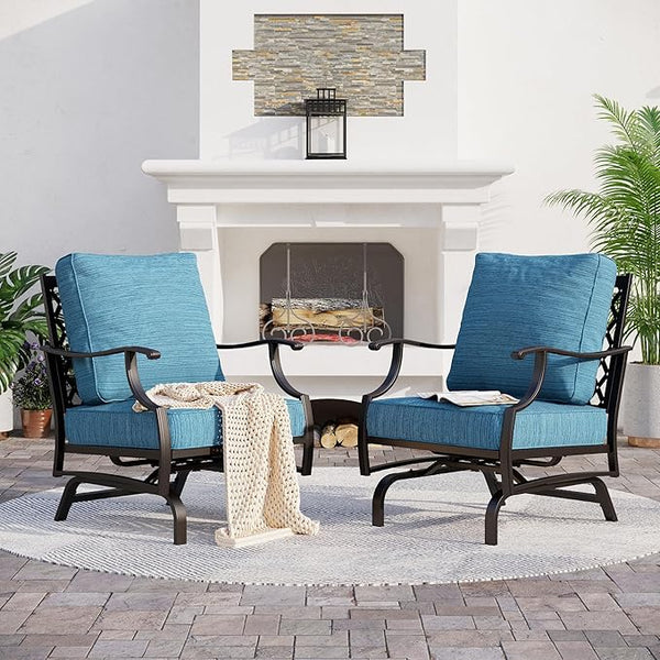 Metal Outdoor Rocker Patio Chairs Set of 2 with 5.75" Extra Thick Cushion - Photo 1
