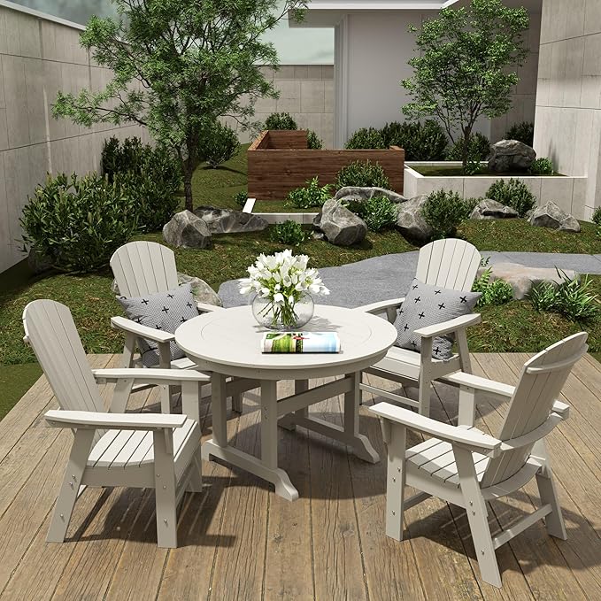 WestinTrends Dylan Outdoor Patio Shell-Back Adirondack Dining Chair Weather Resistant Sand