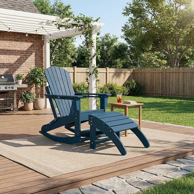 HDPE Adirondack Ottoman Foot Rest, Weather Resistant Outdoor Footstool for Adirondack Chair, Resin Patio Porch Poolside Lawn and Backyard Use