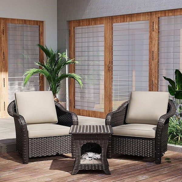 Patio PE Rattan Chairs Set of 2 with Cat Nest End Table - Photo 1