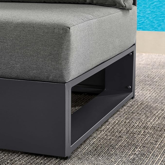 Modway Tahoe Aluminum Armless Patio Gray Charcoal Modular Weather-Resistant Cushions-Perfect as Club Outdoor Lounge Chair