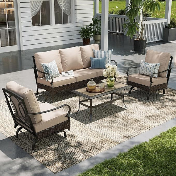 Sophia & William Metal Patio Furniture Set, 5 Seats Outdoor Conversation Set with 3-Seater Sofa, 2 Motion Chairs - Photo 1
