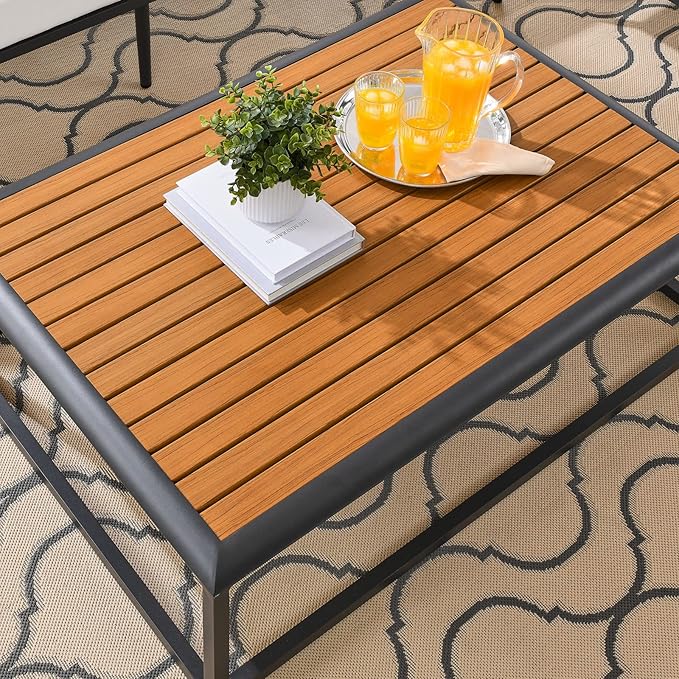 Modway Stance Outdoor Patio Contemporary Modern Wood Grain Aluminum Coffee Table in Gray Natural