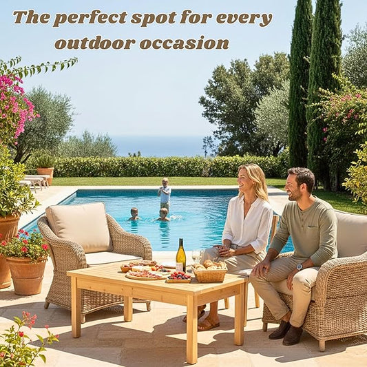 44 Inch Outdoor Cedar Coffee Table, Solid Cedar Wood Farmhouse Side Table with Slatted Top, Patio, Garden, Deck, Living Room, Poolside Accent Table (Natural, 44)