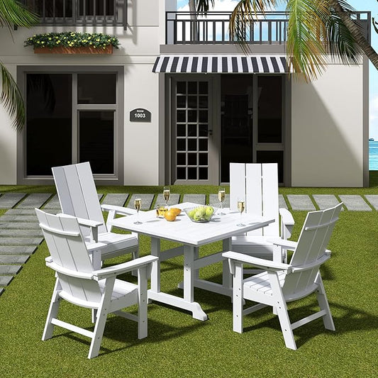 WO WESTIN OUTDOOR HDPE Shoreside Modern Curveback Adirondack Dining Chair,White
