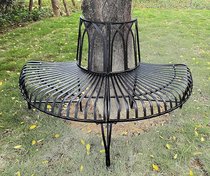 Hi-Line Gift Ltd. Semi-Circle Black Matal Tree Wrap Garden Bench