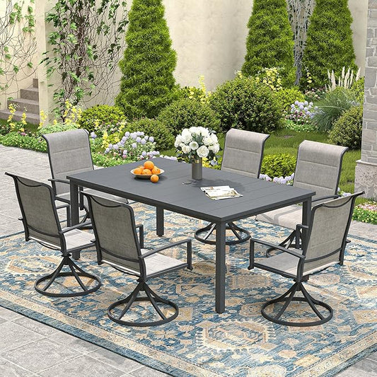 VICLLAX Outdoor Patio Dining Table for 6, 63" Rectangle Dining Table with Umbrella Hole for Porch, Backyard, Garden, Deck, Dark Grey