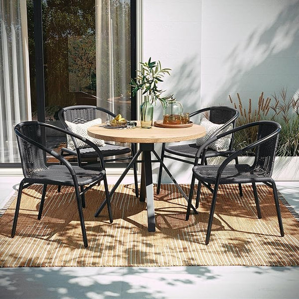EMMA + OLIVER Set of 4 Modern Rattan Indoor/Outdoor Stack Chairs - Photo 1