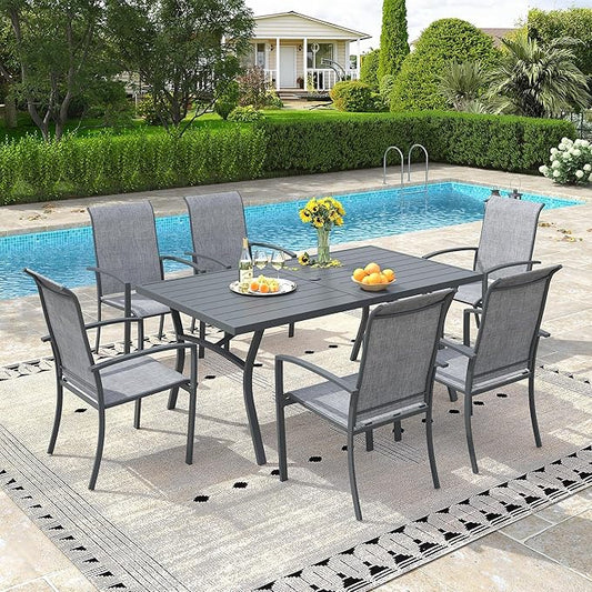 VICLLAX 70.9" Patio Dining Table for 8, Outdoor Rectangular Metal Table with 1.57" Umbrella Hole for Backyard Porch Backyard Garden Deck, Darkgrey
