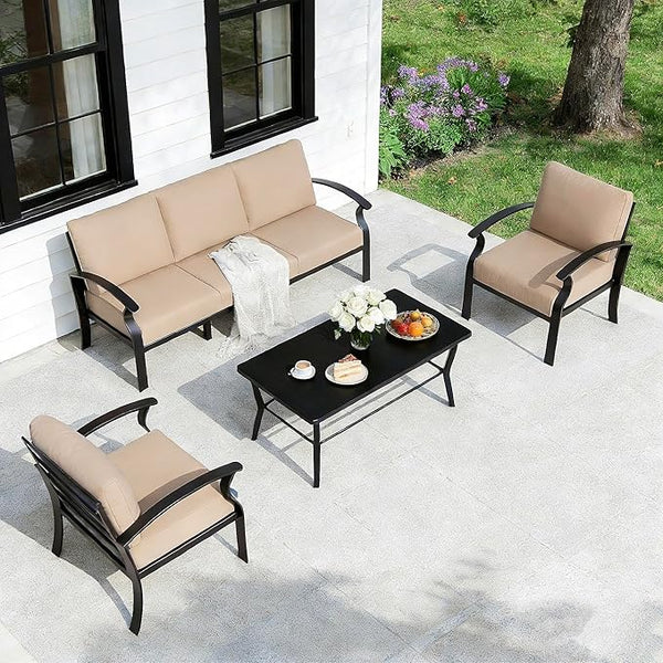 Gotland Aluminum Patio Furniture Set with Rectangular Coffee Table - Photo 1