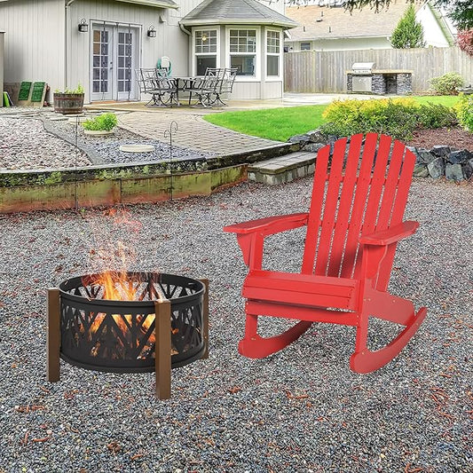 Outsunny Wooden Adirondack Rocking Chair Outdoor Lounge Chair Fire Pit Seating with Slatted Wooden Design, Fanned Back, & Classic Rustic Style for Patio, Backyard, Garden, Lawn, Red